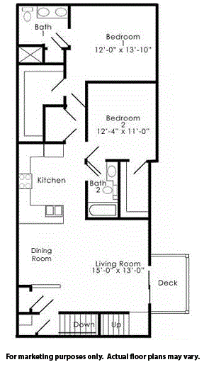 Floor plan for 2 beds, 2 baths, 1224 sqft
